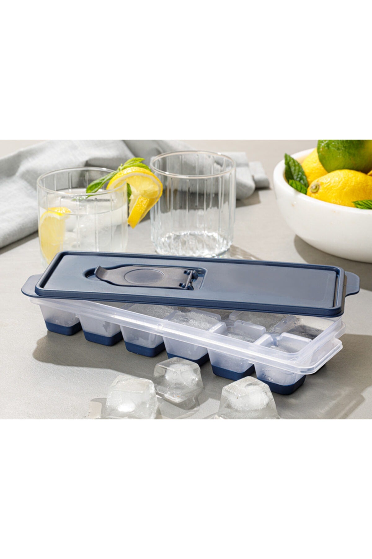 Simply Plastic Ice Tray with Lid 8,9x25,3x3,9cm Dark Blue