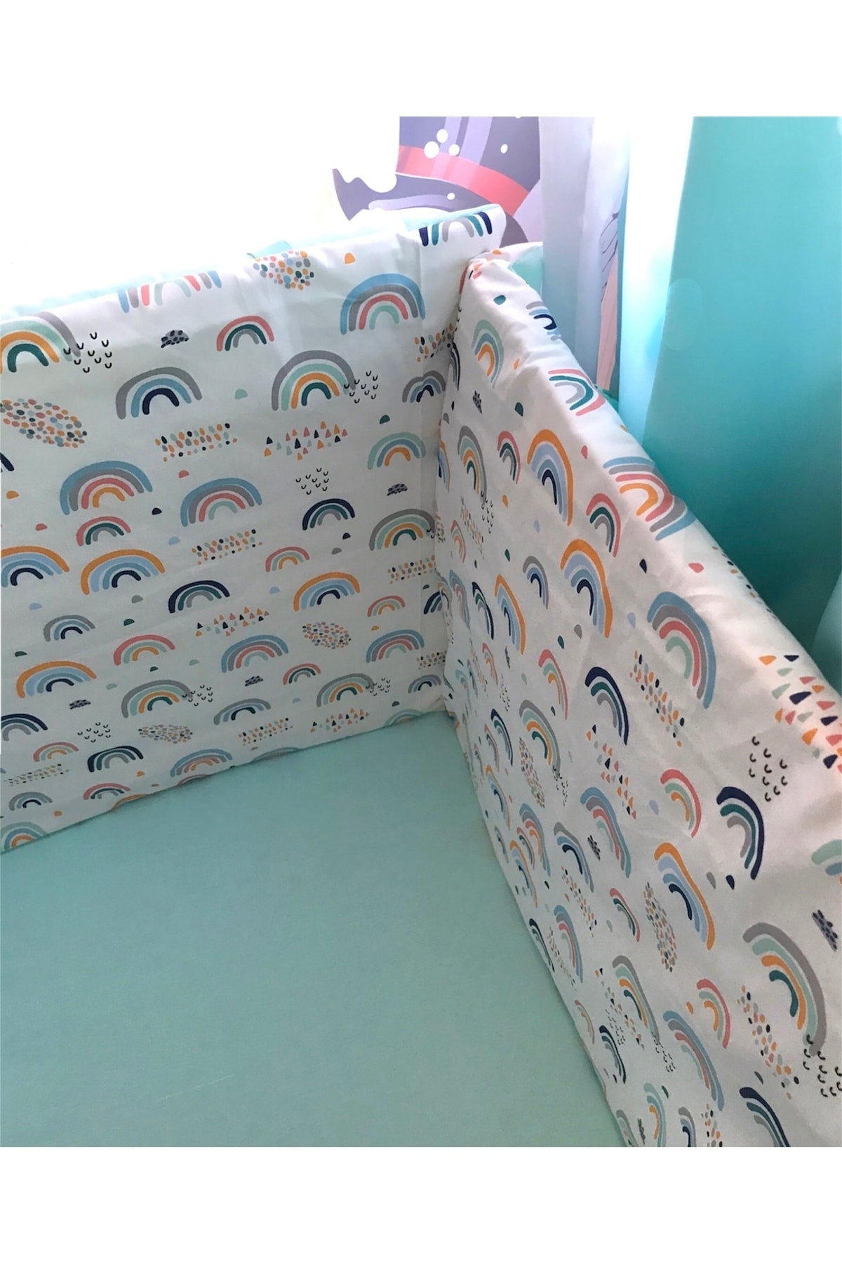 Crib Side Protection Bumper 60X120 Crib (3 Pcs) Rainbow Mint Green