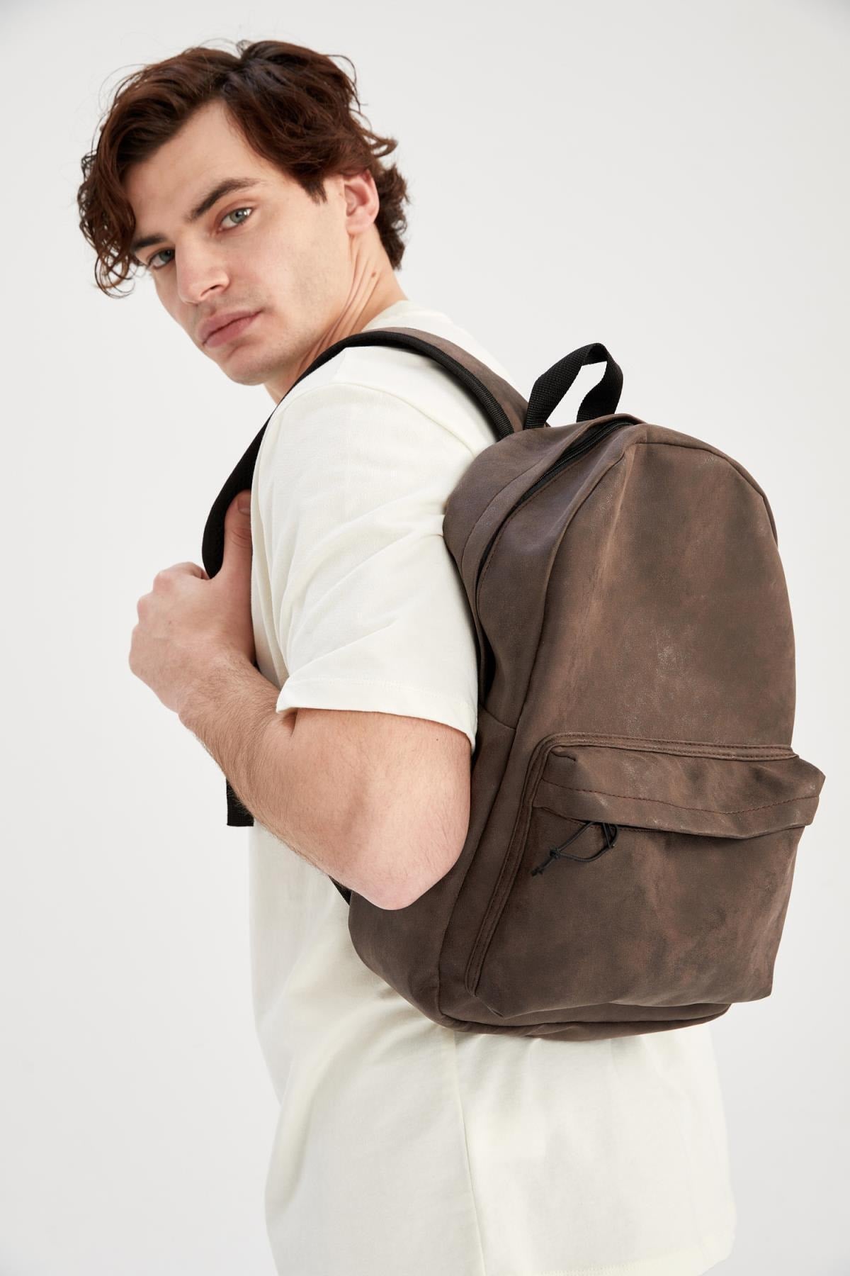 Men'S Large Faux Leather Backpack