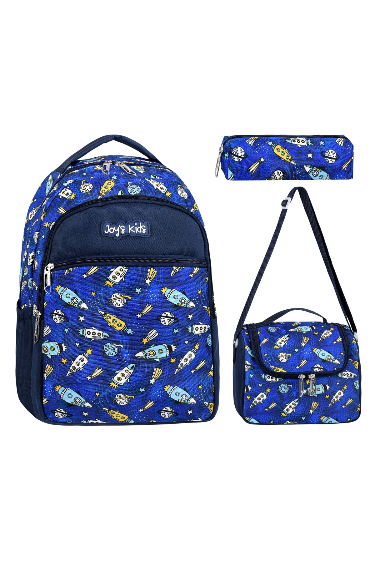 Licensed Space Pattern Primary School Bag Lunch Box And Pencil Holder Set Of 3