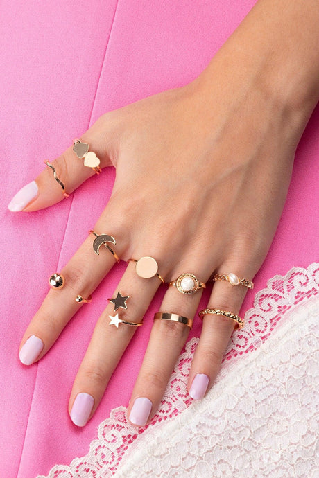 Pearl Detailed Star And Crescent Figure 10 Ring Combination 006 - Swordslife