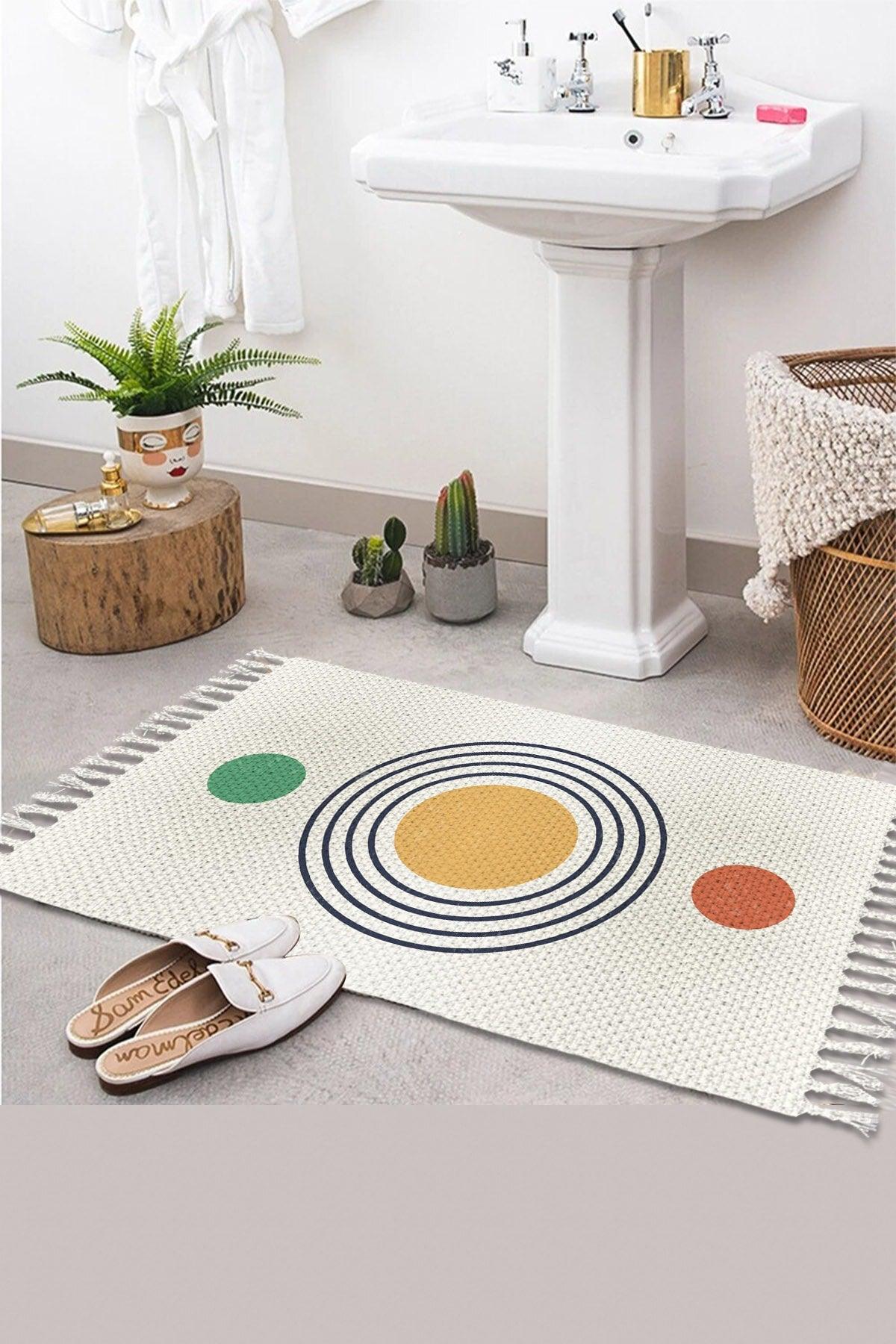 Else Patterned Washable Modern Single Bath Mat Carpet Vintage Woven Rug 50x80cm Byns-10 - Swordslife