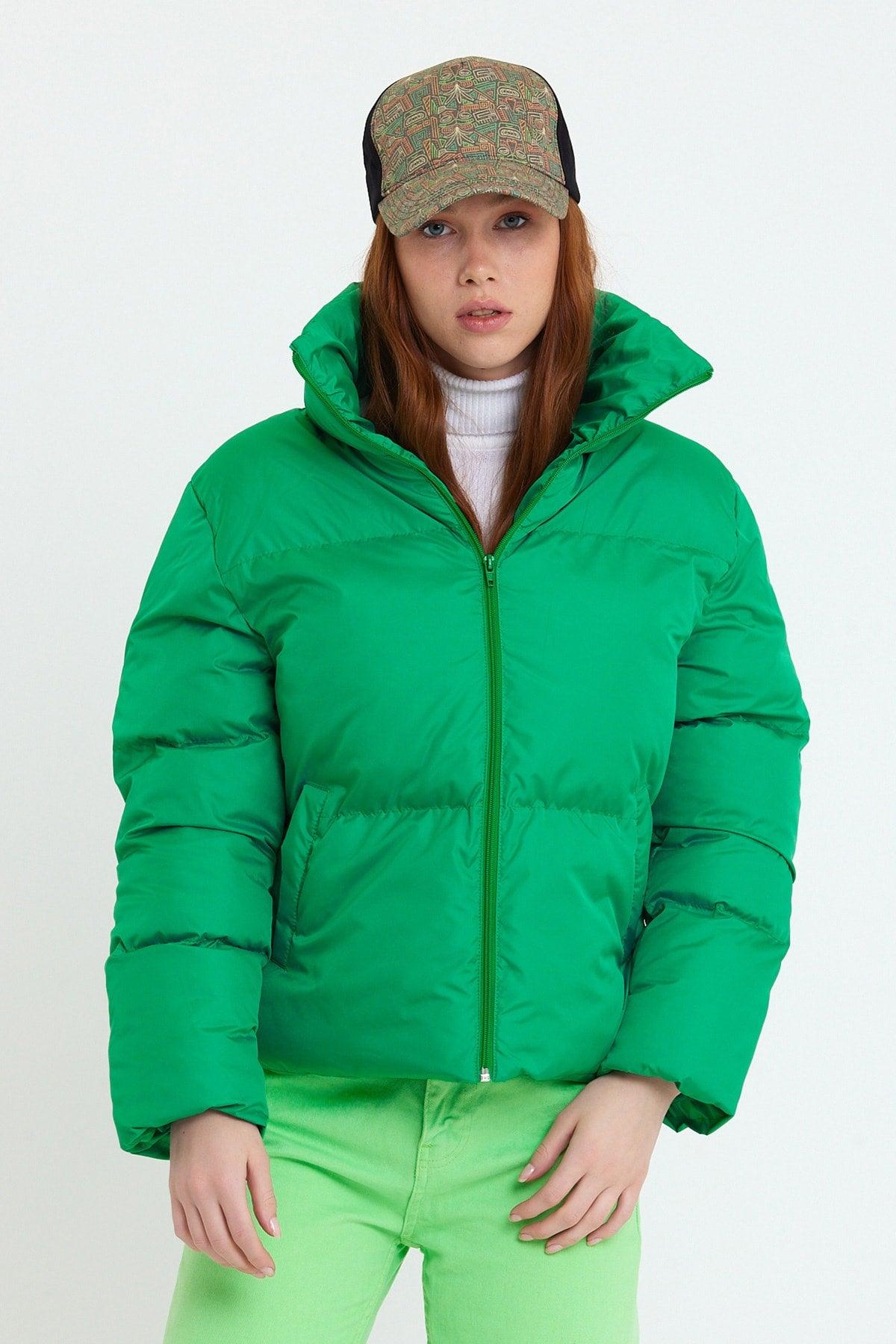 Women's Green Owersize Filled Inflatable Waterproof Coat Tbg069 - Swordslife