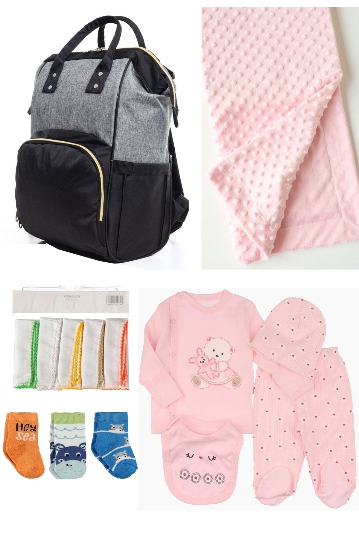 5 Piece Maternity Set (Baby Care Backpack, Hospital Exit, Chickpea Blanket, 10 Wipes and 3 Socks)