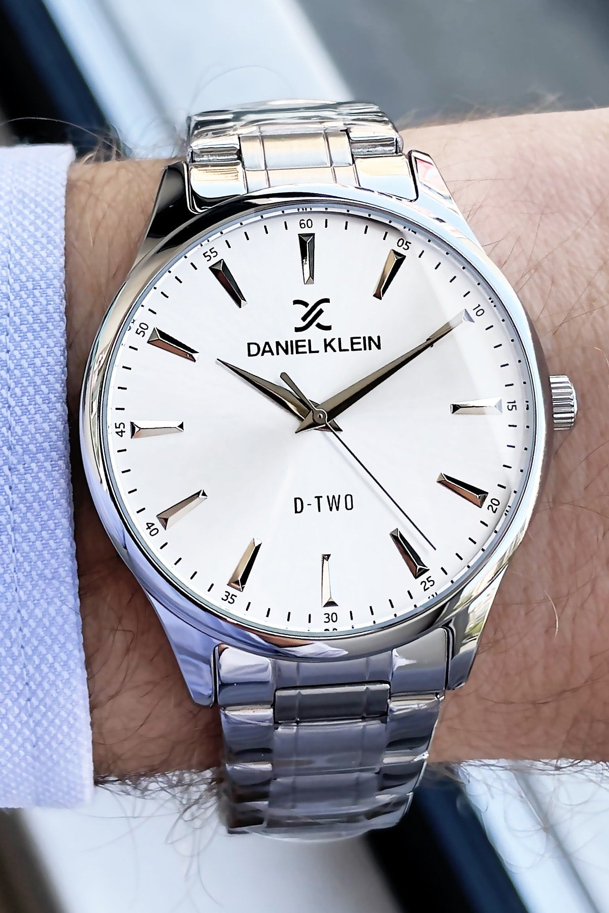 Men'S Wristwatch 3 Atm Waterproof Silver Color Steel Band + Wristband Dke2056C6