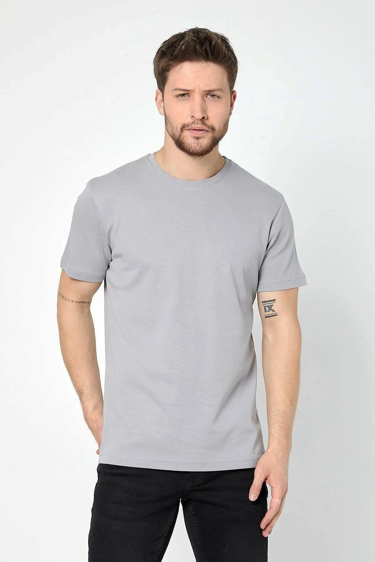 Men'S Gray Crew Neck Cotton Short Sleeve T-Shirt