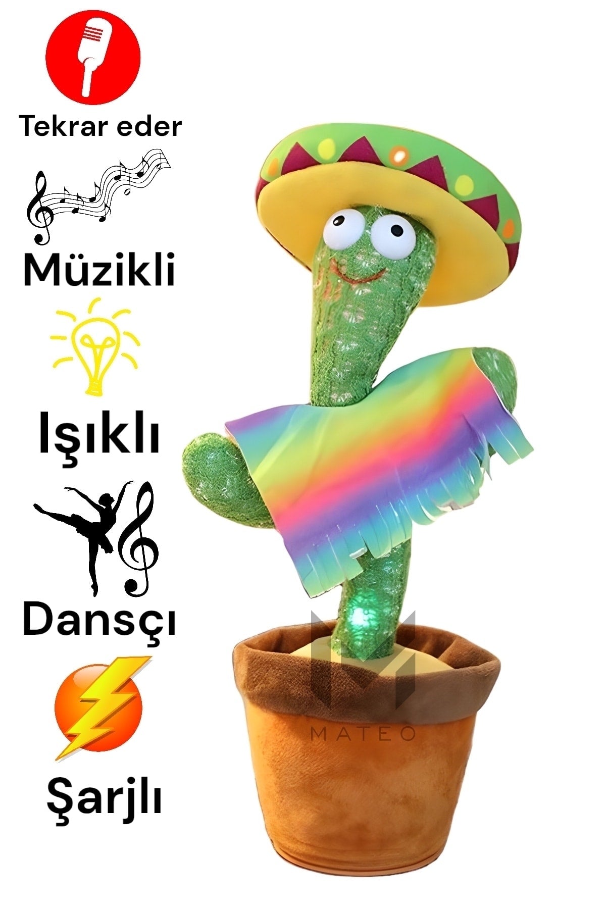 Talking Dancer, Musical Lighted Pot Cactus Plush Toy Mexican With Hat