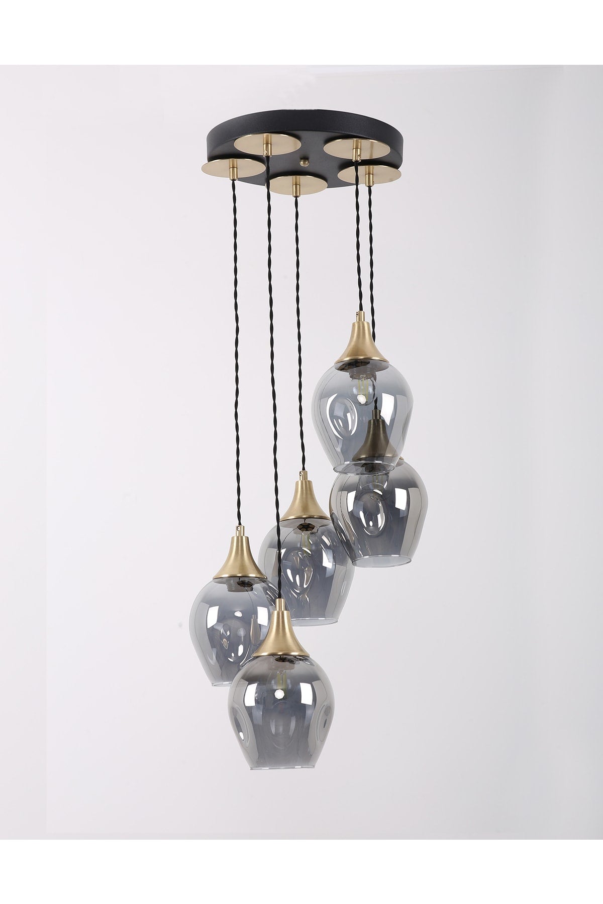 Marlo 5-Piece Black Antique Smoked Glass Pendant Lamp Chandelier