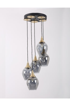 Marlo 5-Piece Black Antique Smoked Glass Pendant Lamp Chandelier