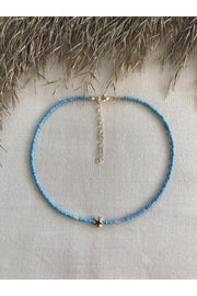 Blue Beaded Gold Star Pendant Necklace - Swordslife