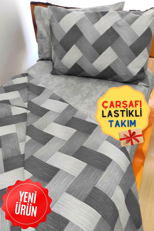 Zigzag Gray 4-Piece Elastic Bed Sheet Single (100X200 CM) Duvet Cover Set - Swordslife