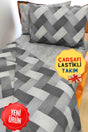 Zigzag Gray 4-Piece Elastic Bed Sheet Single (100X200 CM) Duvet Cover Set - Swordslife