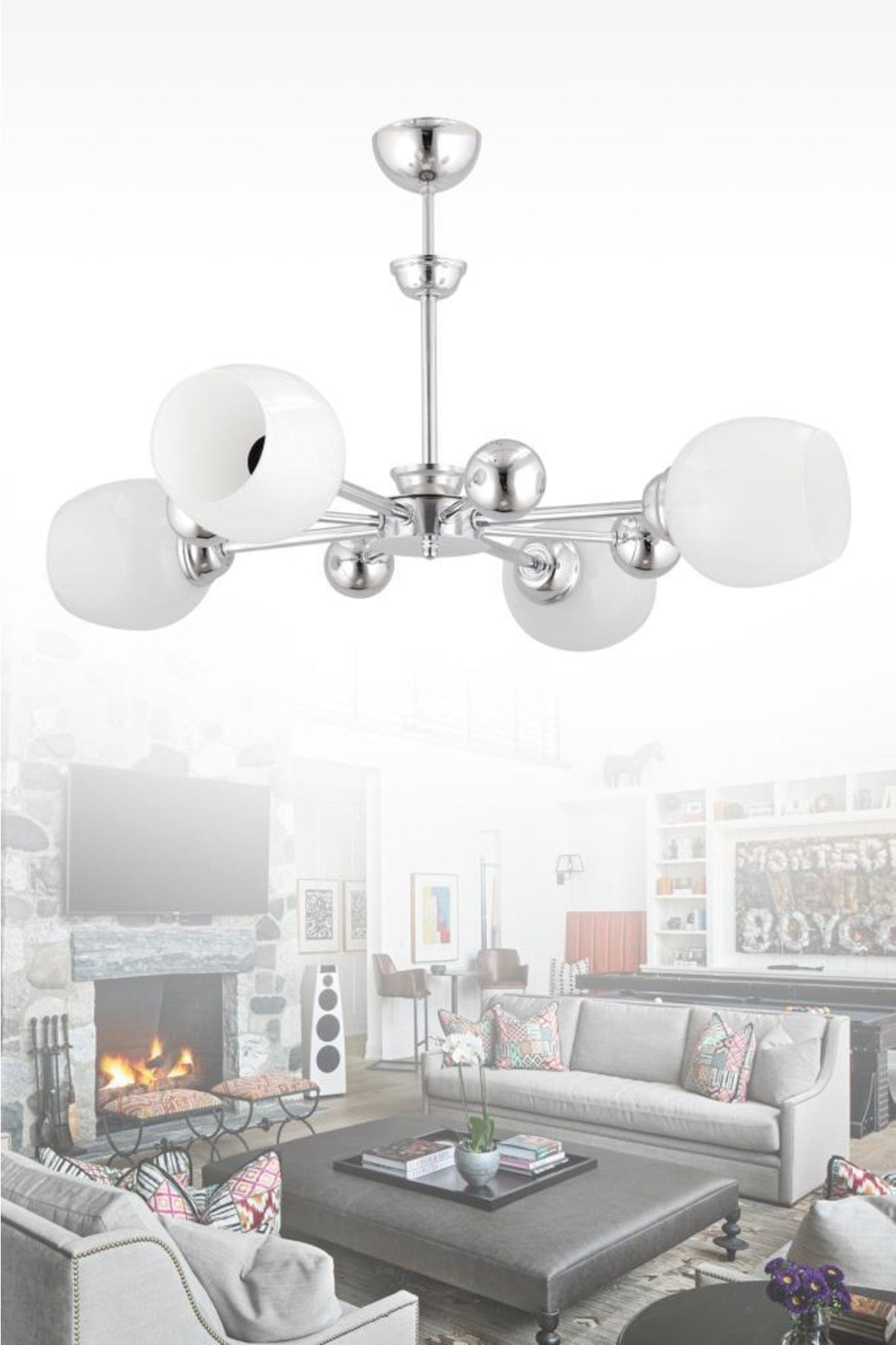 Nairobi 4-Piece Silver White Opaque Glass Chandelier