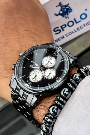 Black Steel Band Men'S Wristwatch Bracelet With Gift