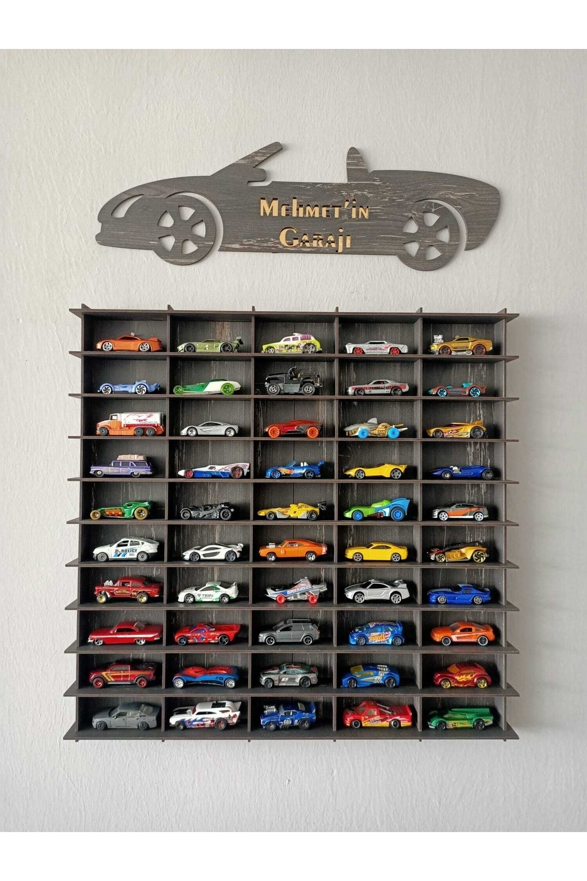 Toy Car Rack 50Pcs Tumbled Black (Suitable For Hotwheels And Matcbox Cars)