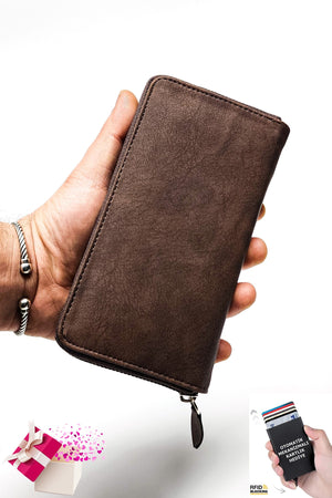 Unisex Vegan Leather Card Holder Wallet With Phone Compartment Xclub Model