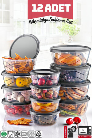 Round Storage Container Set Of 12 - Suitable For Microwave/Freezer Use (300-700-1100)