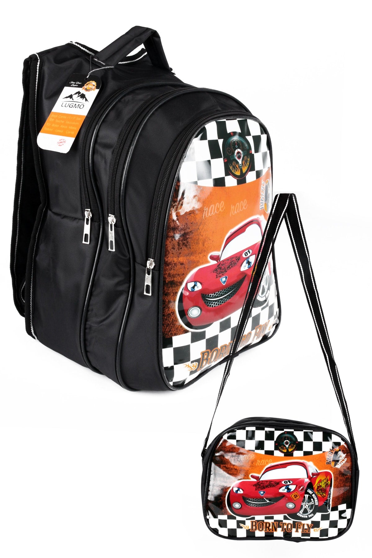 Middle School Primary School Bag and Lunch Box 3 Pockets Padded Trolley Black