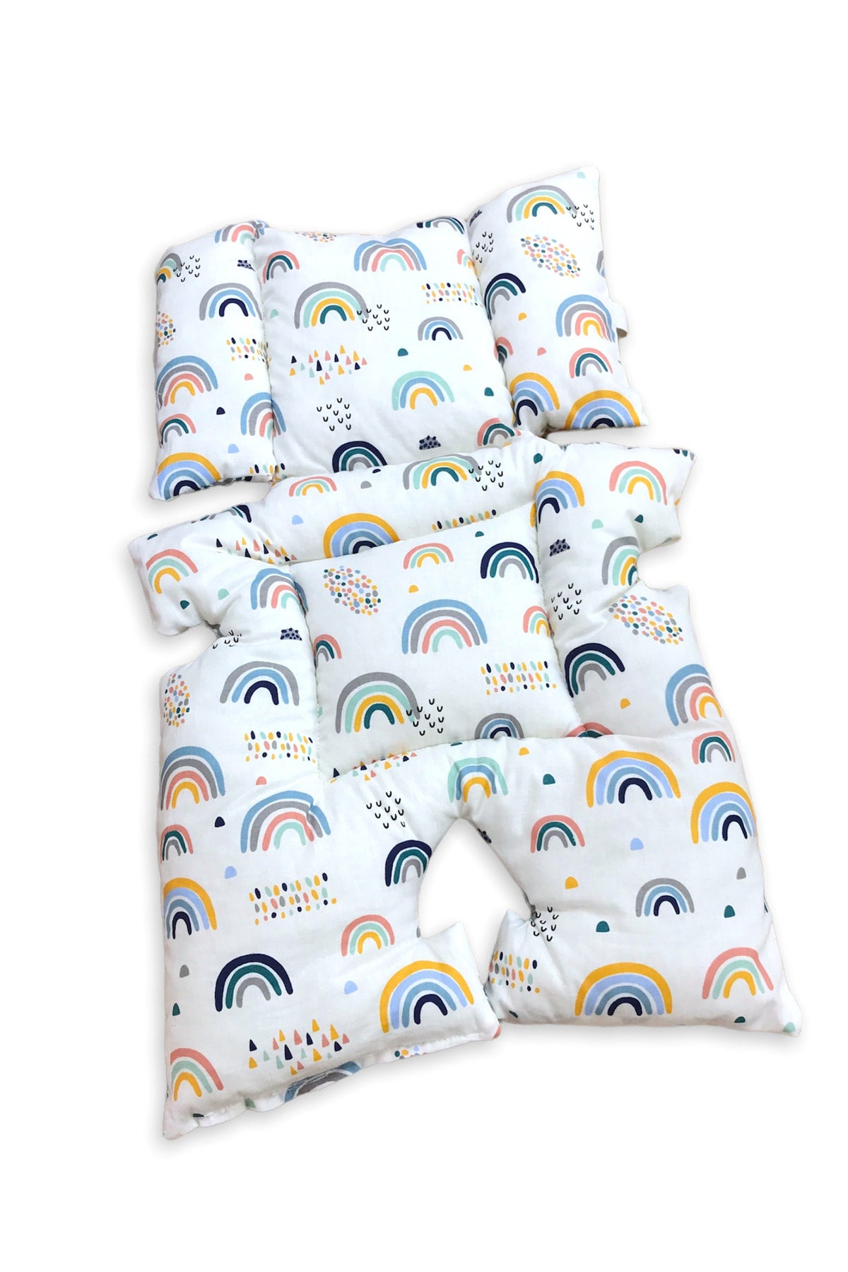 100% Cotton Baby Stroller And Baby Carriage Cushion With Lumbar Support Blue Rainbow