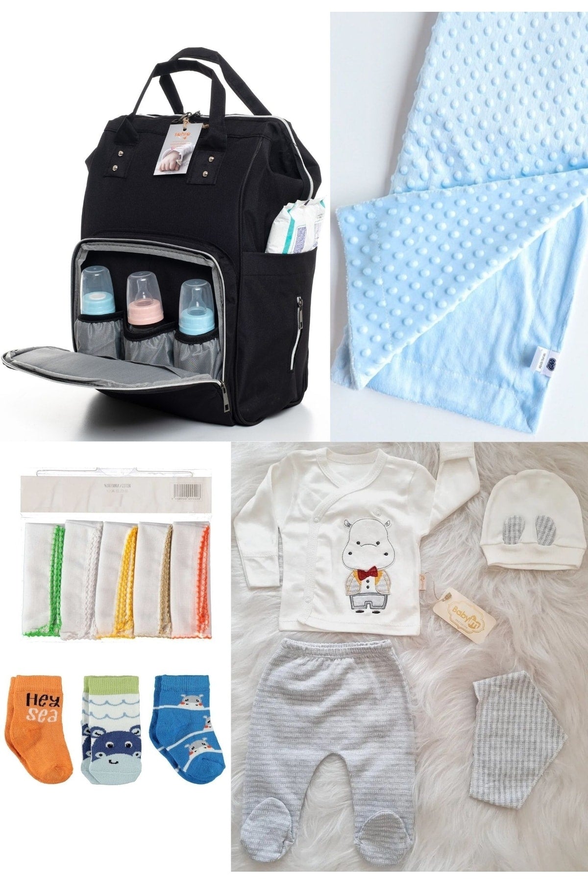 5 Piece Maternity Set (Baby Care Backpack, Hospital Exit, Chickpea Blanket, 10 Wipes and 3 Socks)