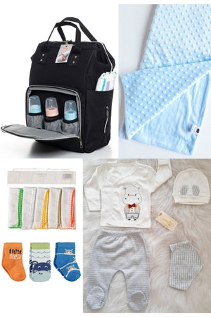 5 Piece Maternity Set (Baby Care Backpack, Hospital Exit, Chickpea Blanket, 10 Wipes And 3 Socks)