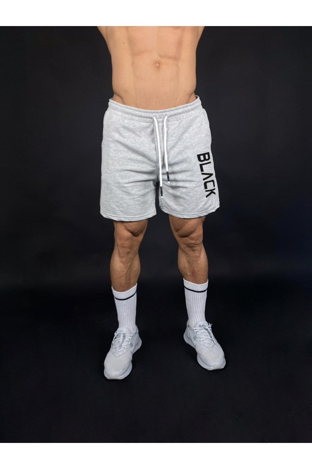 Gray Men'S Black Printed Regular Fit Pocketed Shorts