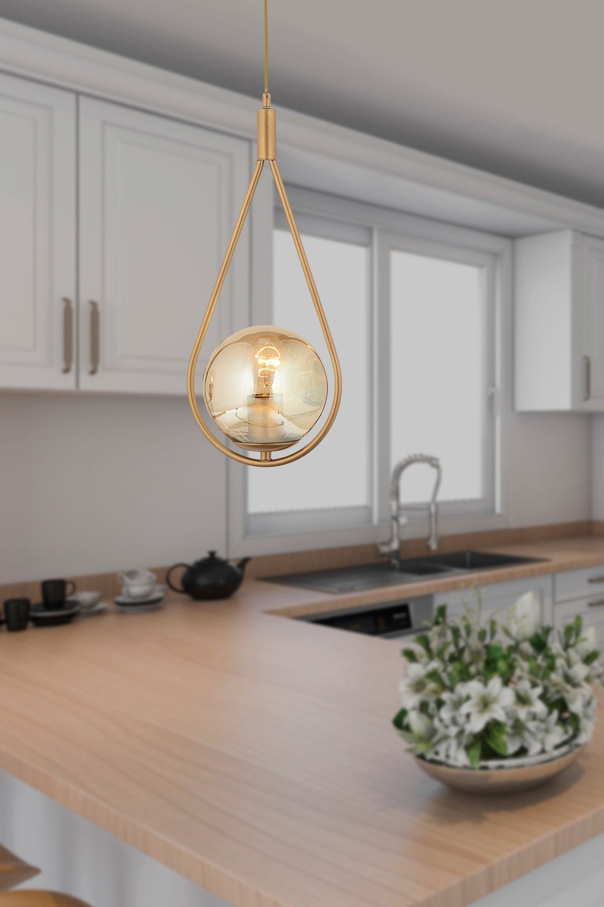 Mirza Single Antique Honey Glass Modern Pendant Lamp Kitchen Living Room Pendant Lamp Chandelier