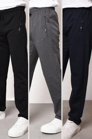 Men'S Zipper Pocket Embroidery Detail Straight Leg Comfortable Cut 3-Pack Sweatpants