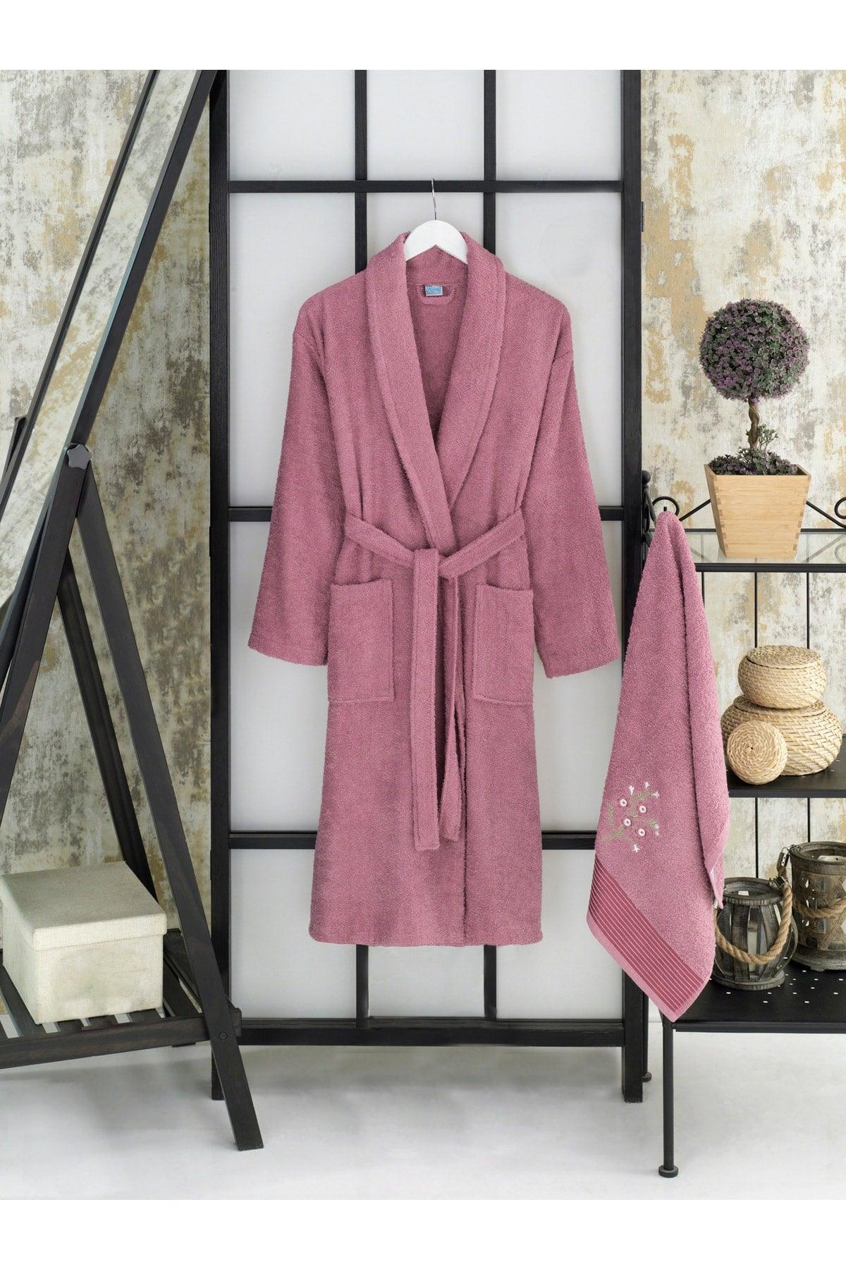 100% Cotton Embroidered 5-Piece Family Bathrobe Set | Bathrobe Set | Dowry Set | Plum | Grey - Swordslife