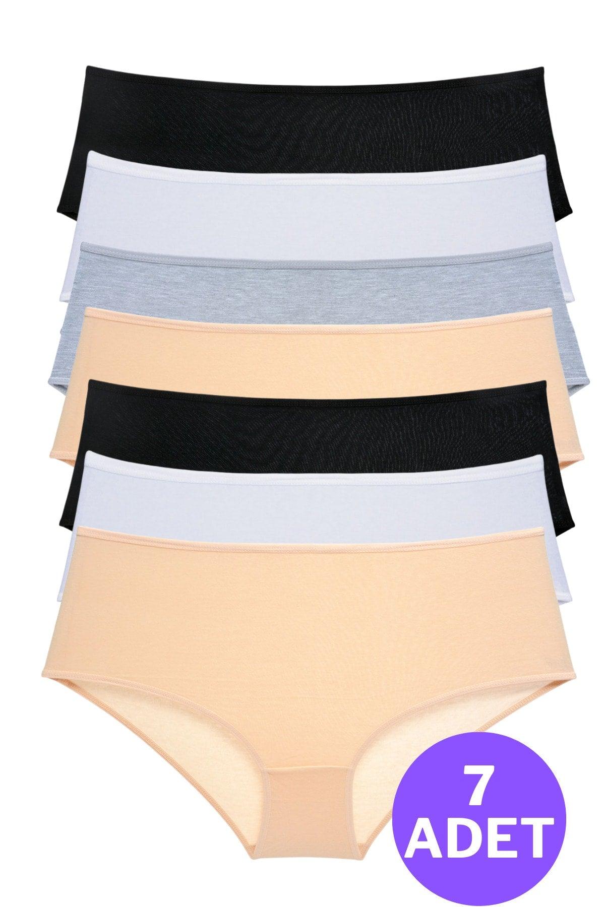 Women's Large Size High Waist Cotton 7-Piece Bato Panties Black White Skin Gray - Swordslife