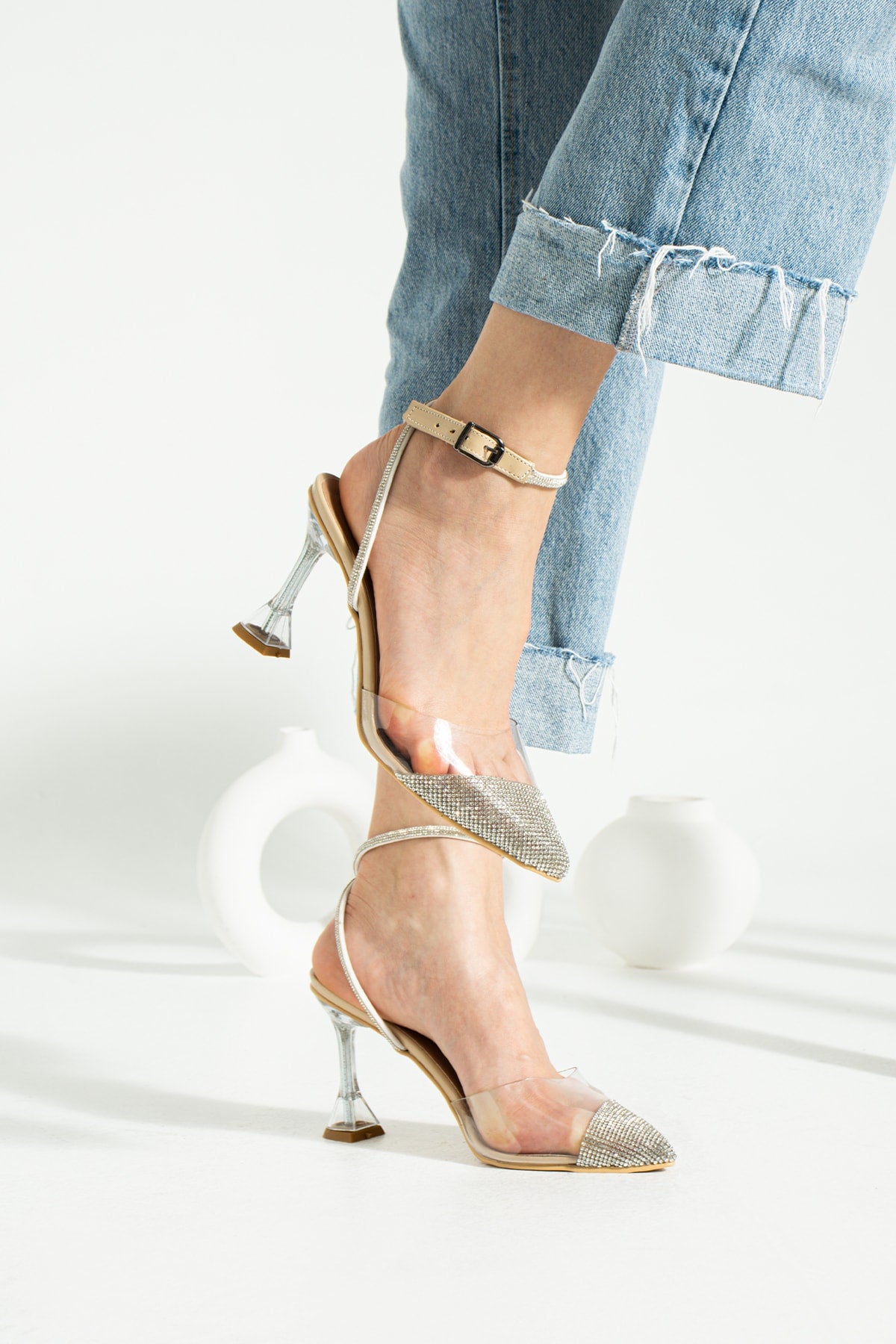 Ten Transparent Stone Women'S Evening Dress Heeled Shoes