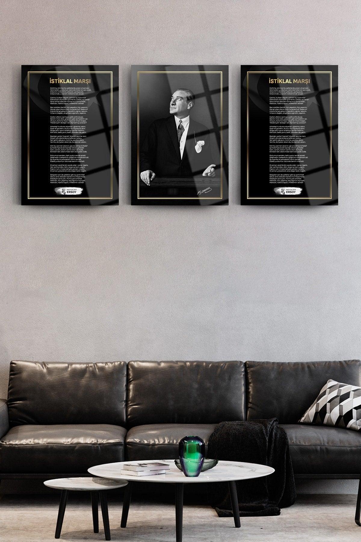 Atatürk 3-Set Set of 2 Glass Paintings-Atatürk Painting-The National Anthem Painting-Youth Address Painting - Swordslife