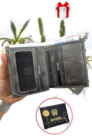 Genuine Leather Tumbled Gray Gentle Handy Men'S Wallet
