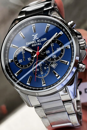 Men'S Wristwatch 3 Atm Waterproof Silver Color Steel Band + Natural Stone Bracelet Elg74