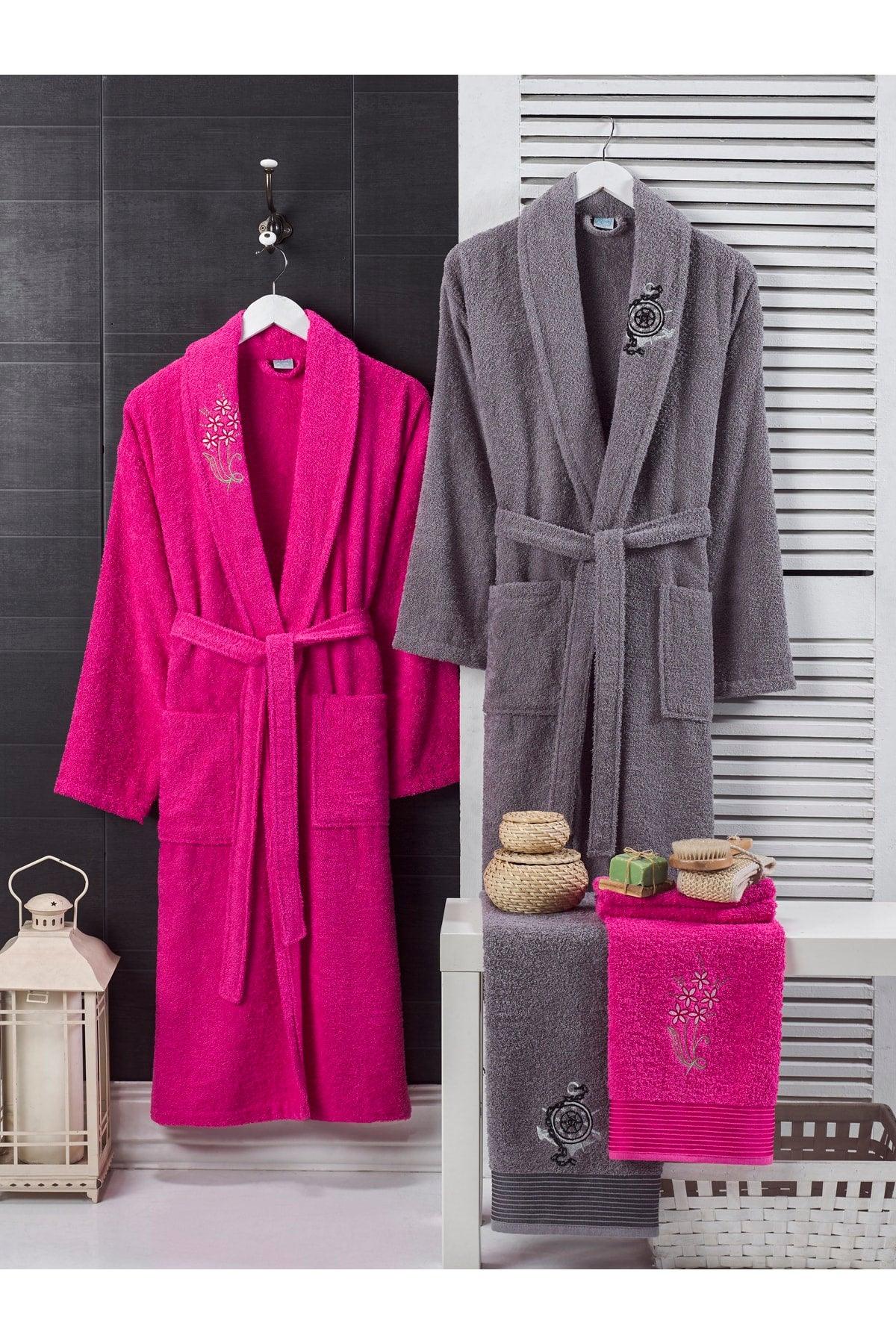 100% Cotton Embroidered Head Towel Bathrobe Set of 4 Dowry Set Bath Set Turkish Bath Set - Swordslife