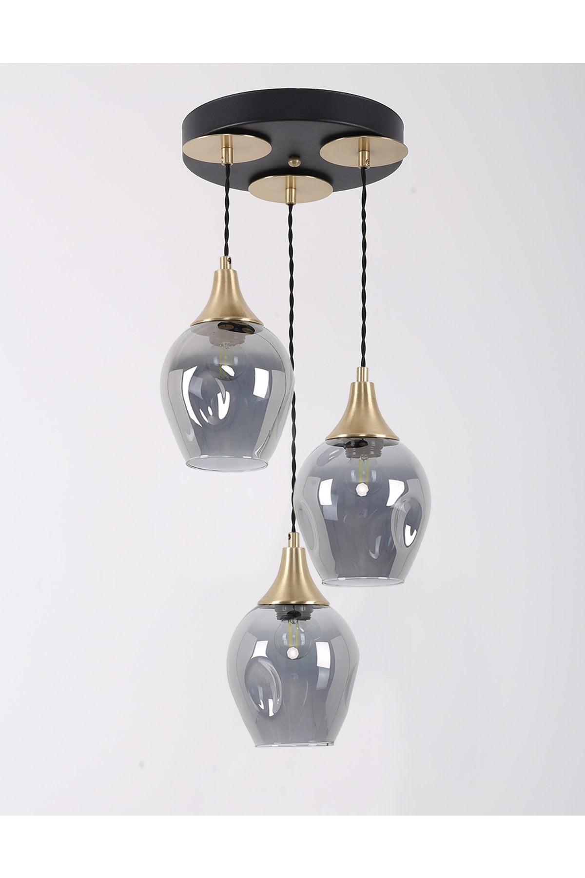 Marlo 3-Piece Black Antique Smoked Glass Pendant Lamp Chandelier