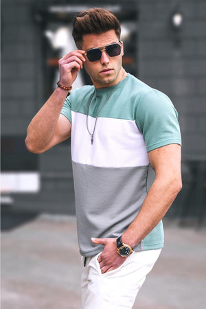Men'S Color Block Mint Green T-Shirt