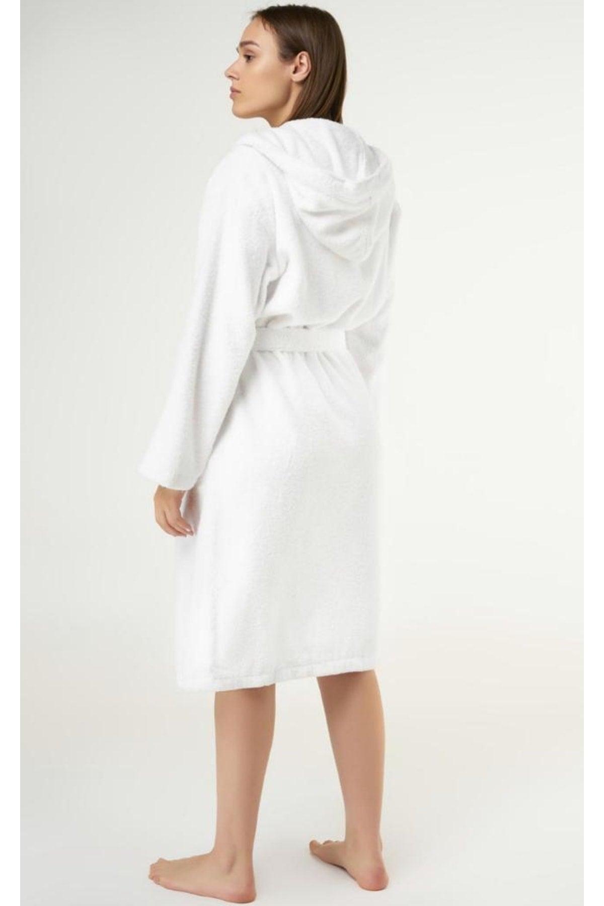 Tempo Hooded Unisex White Bathrobe 100% Cotton - Swordslife