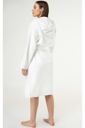 Tempo Hooded Unisex White Bathrobe 100% Cotton - Swordslife