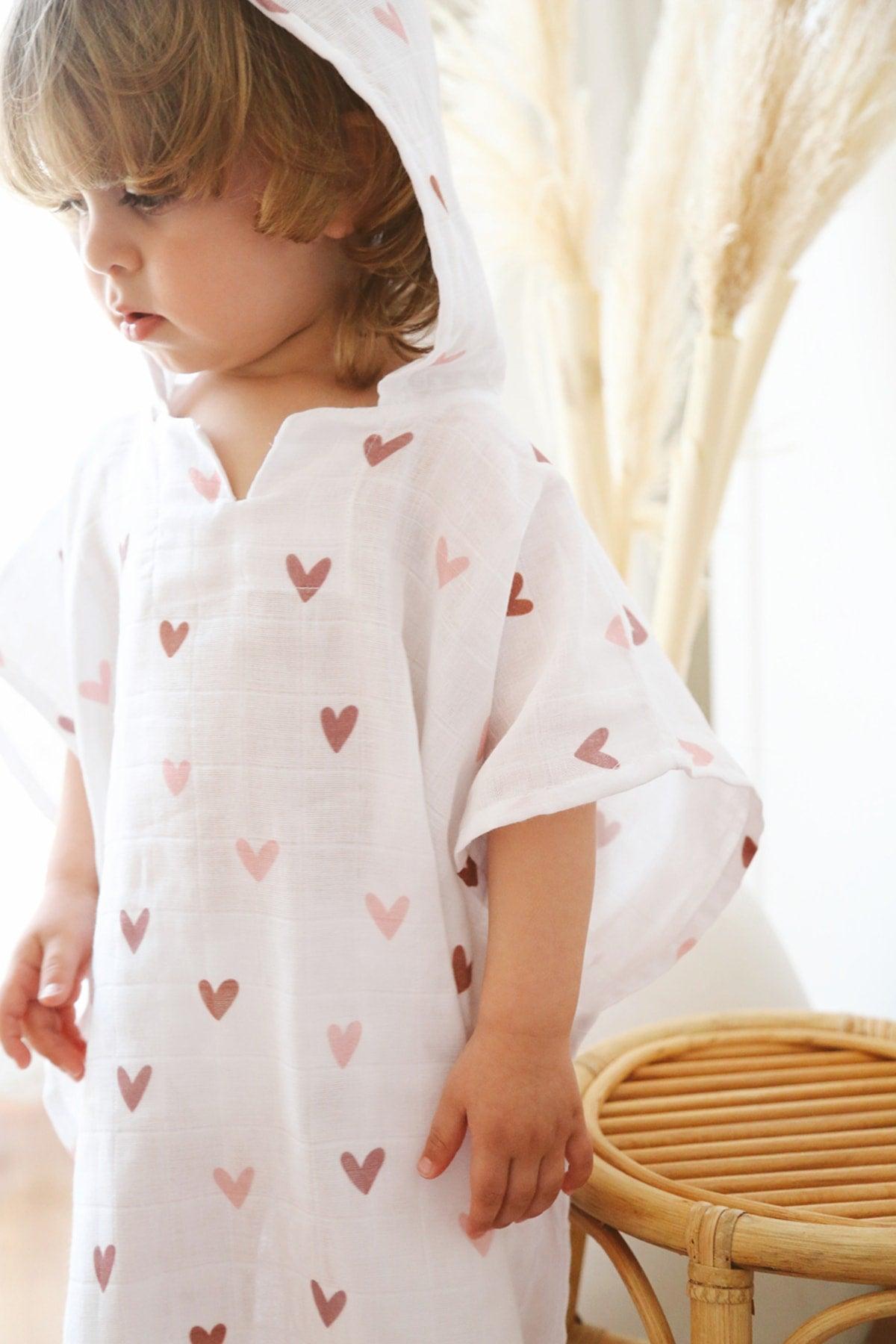 Pink Heart Organic Muslin Poncho Ages 1-5 - Swordslife