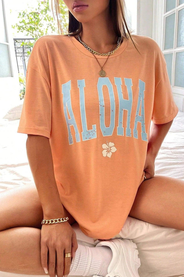 Women's Papaya Aloha Printed Oversize T-shirt - Swordslife