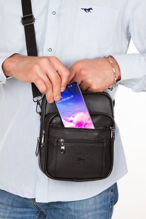 Black Leather Steel Case Hand And Shoulder Bag