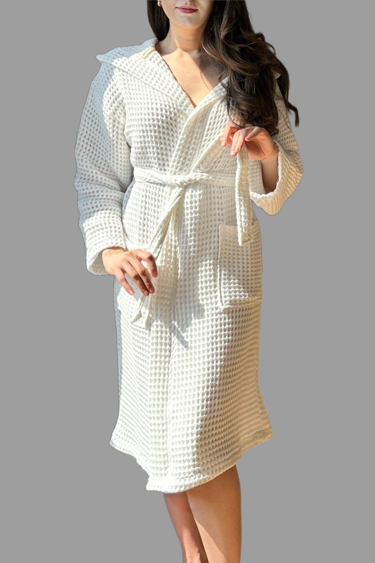 Waffle 100% Cotton Unisex Bathrobe White - S/m - Swordslife