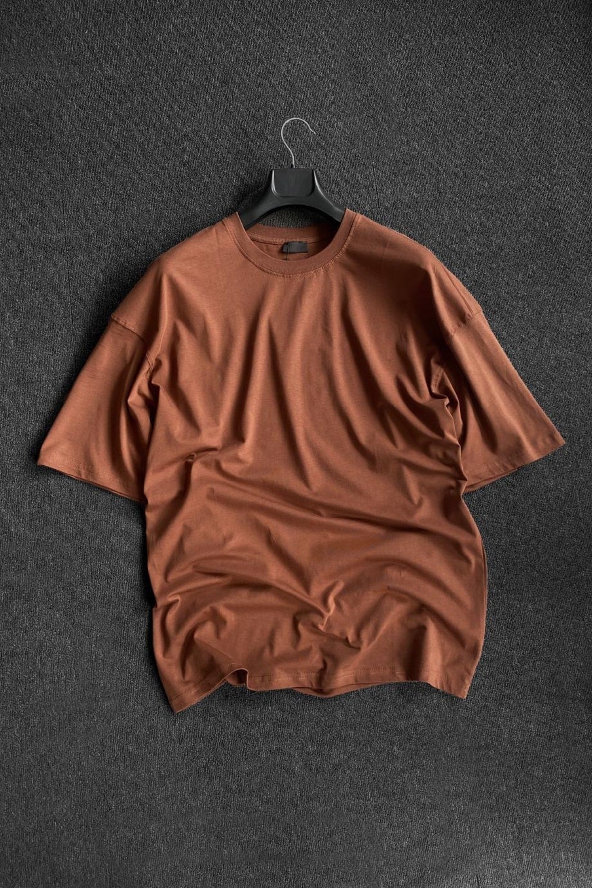 Men'S Brown 2 Thread Basic Oversize T-Shirt