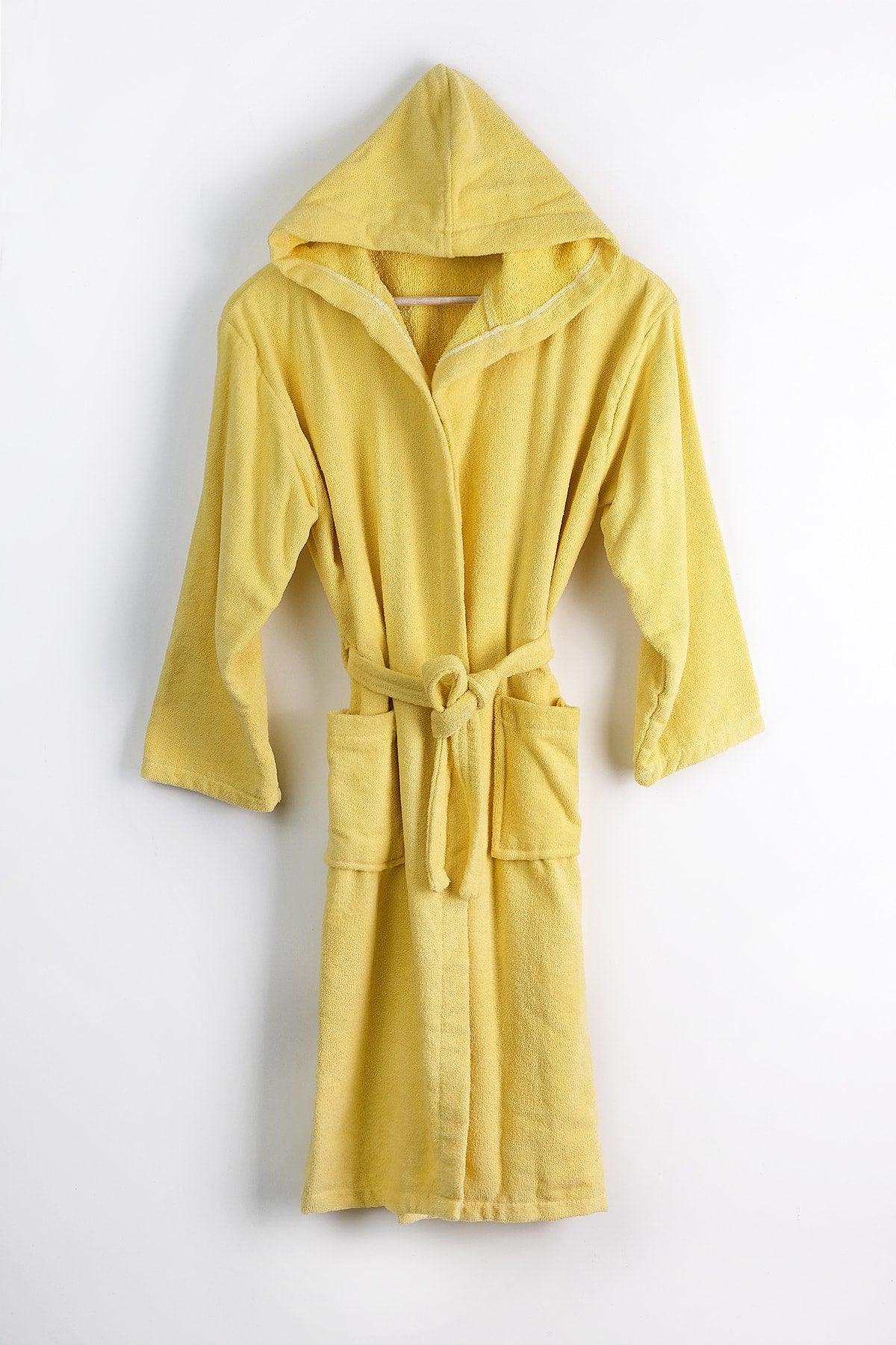 100% Cotton Hooded Velvet Yellow Teen Robe / Waitress Size - Swordslife