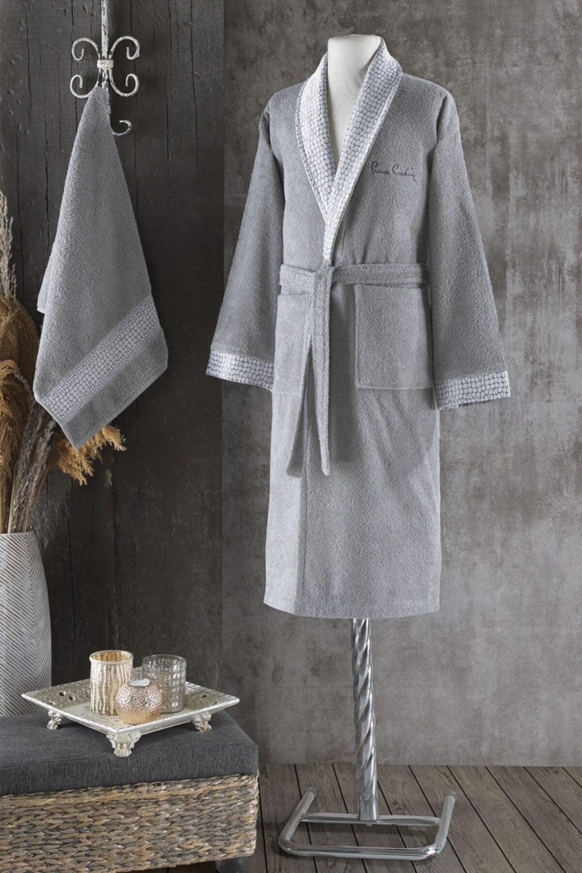 Stone Jacquard Men's Gray Bathrobe Set - Swordslife