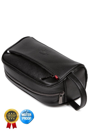 Adelina Black Leather Portfolio Clutch Bag Travel Shaving Cosmetic Clutch Bag