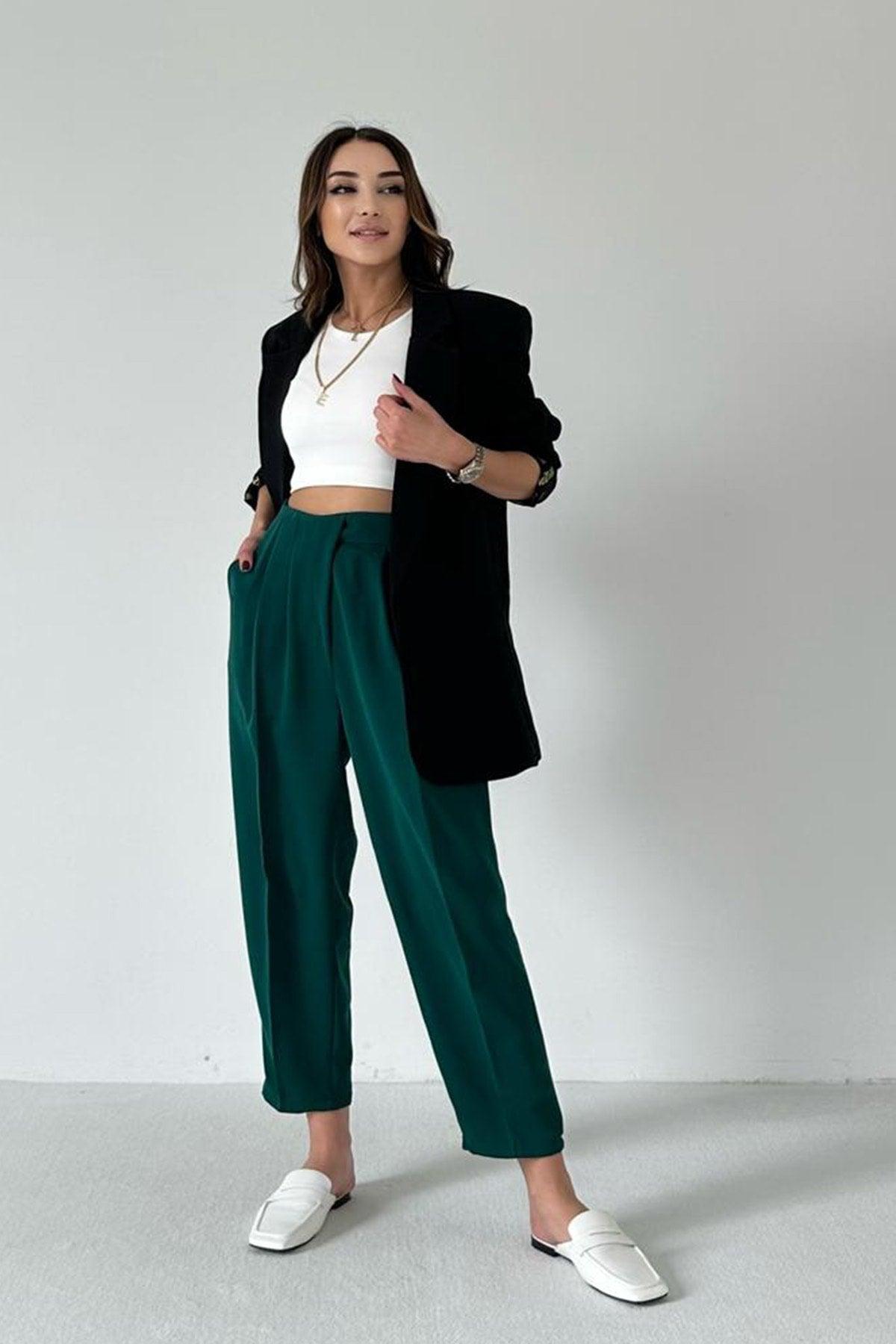 High Waist Premium Crepe Fabric Pleated Design Trousers - Swordslife