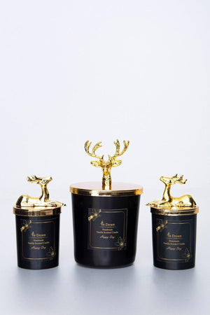 Decorative Gold Deer Black Vanilla Scented Glass Candle Set - Swordslife