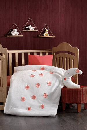4 Pieces 100% Cotton 3D Floral Pattern And Moon Padded Pomegranate Flower Baby Duvet Cover Set